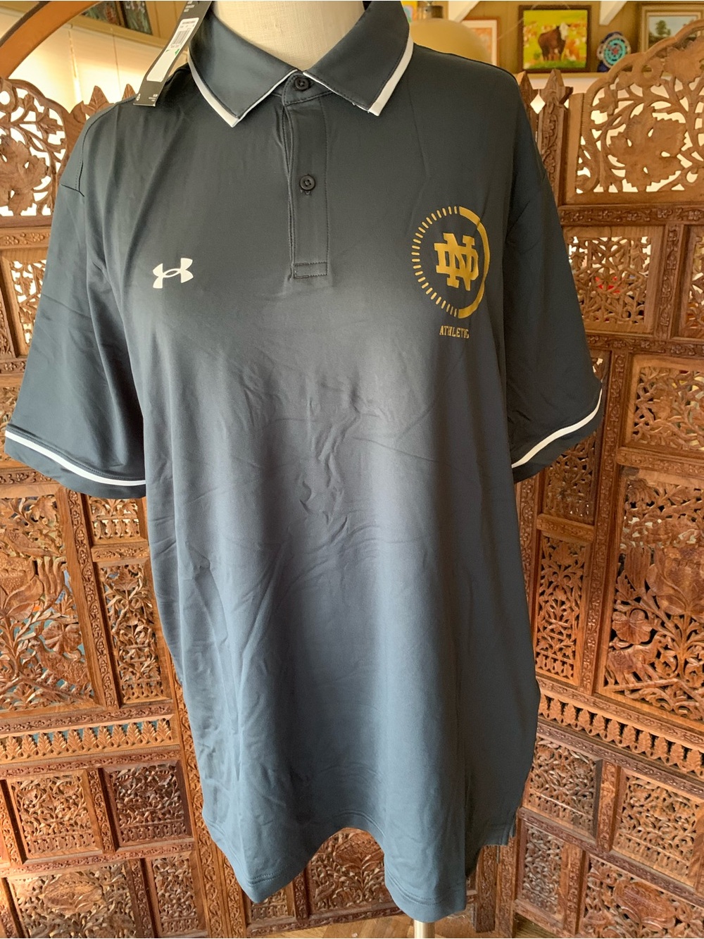 Under Armour Men’s Black Polo with Gold ND Athletics Emblem
